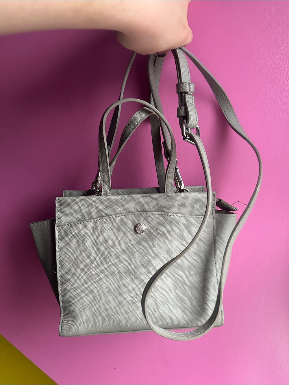 Gray Steve Madden Saffiano Leather Mini Satchel & Crossbody Bag